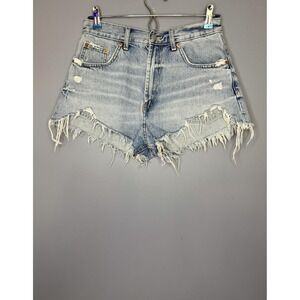Zara Denim Cutoff Shorts Womens 6 Blue High Rise Distressed Frayed Raw Hem